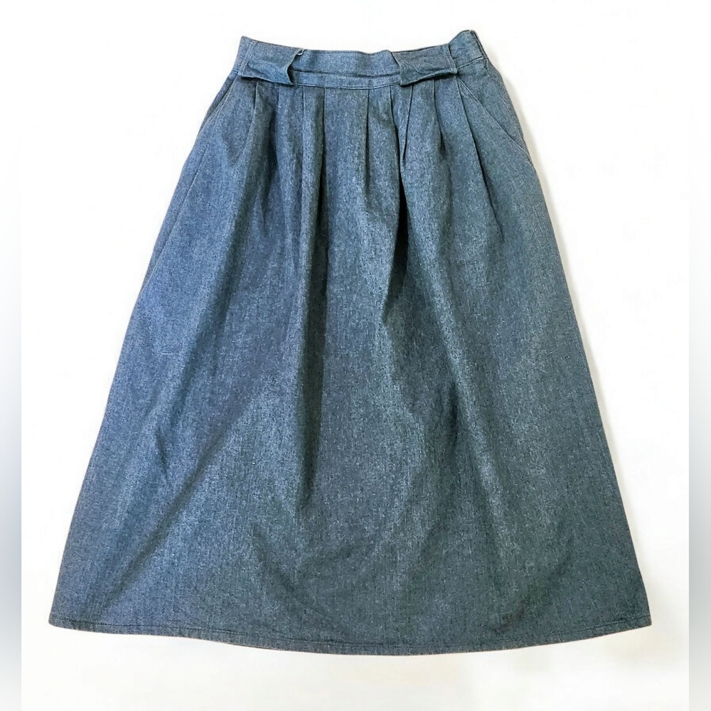 A Paquette Womens 12 Denim Midi Skirt Pleat Front Lagenlook Medium Wash 2 Pocket - Picture 4 of 8